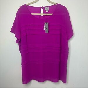 Worthington Plus Size Fuschia Pink Plus Size Ruffle Tee Blouse Size 3X NWT